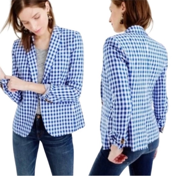 J. Crew Gingham Linen Schoolboy Blazer Jacket Sz 8 Petite - Picture 15 of 15